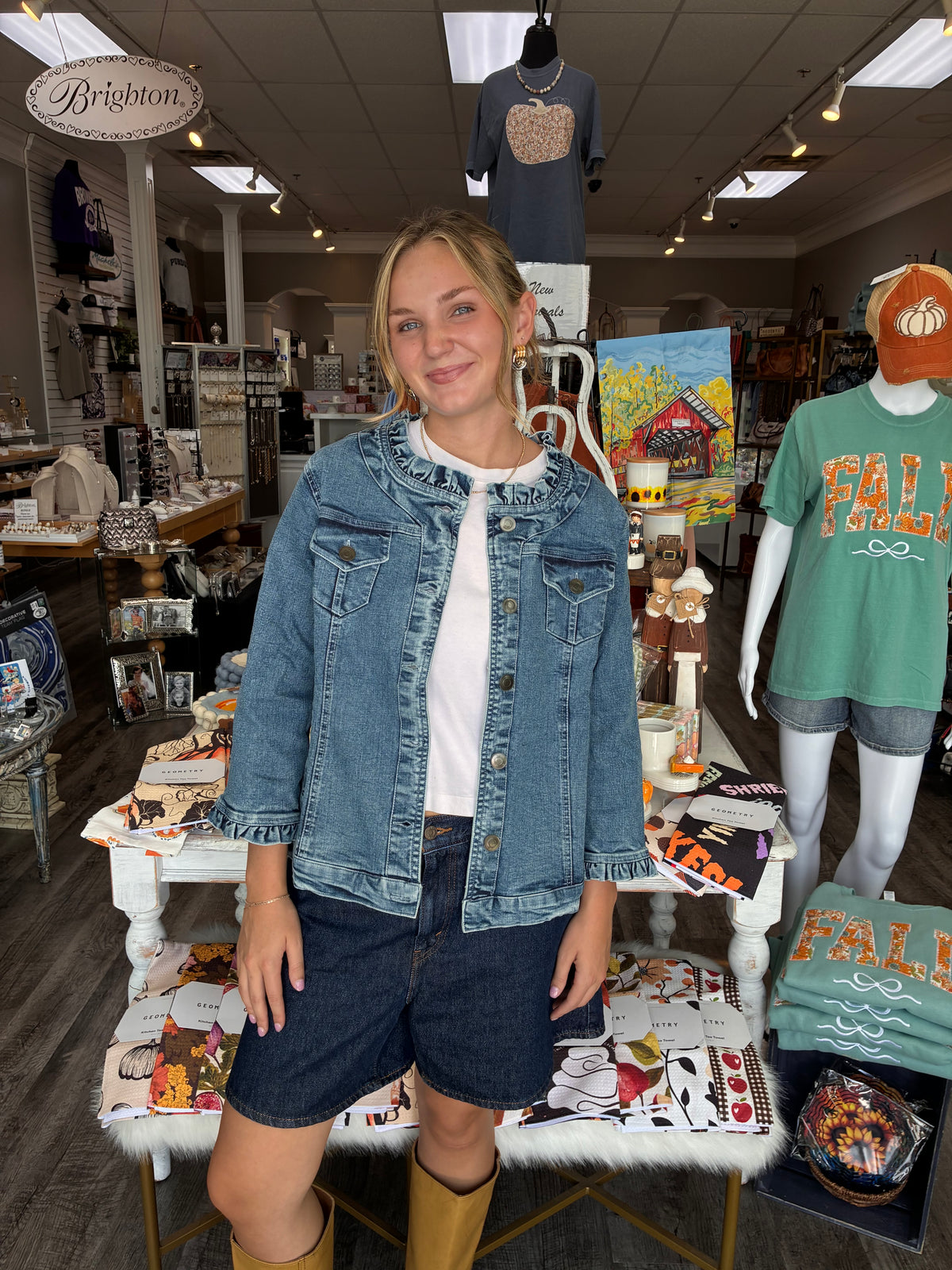 Ruffle Trimmed Denim Jacket