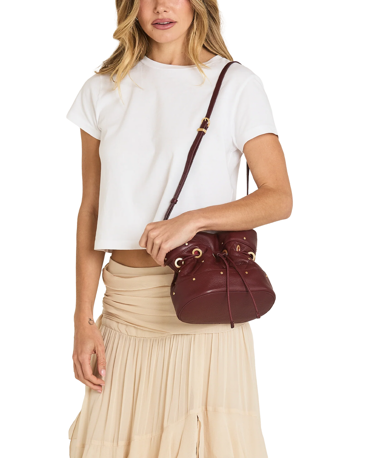 PREORDER NOW!  Gianna Small Quilted Cherrywood/Brushed Gold