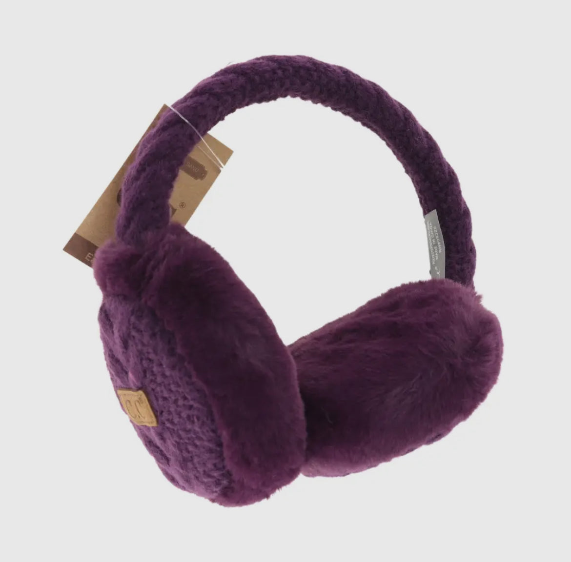 Cable Knit Faux Fur Earmuff Purple