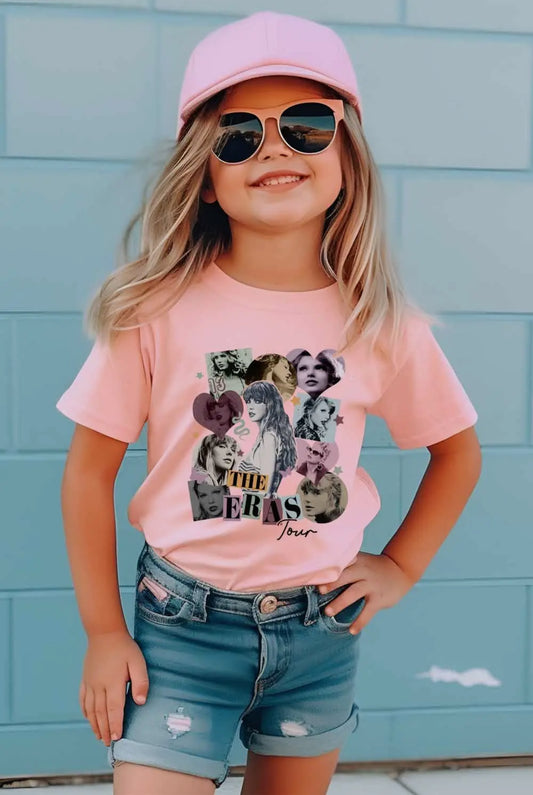 Taylor Swift Heart Collage Kids Graphic Pink Tee