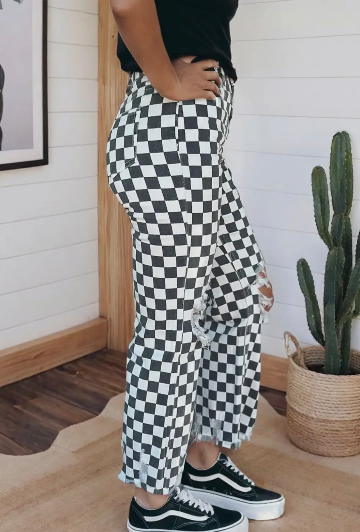 Blk/Wh Plaid Cropped Jeans