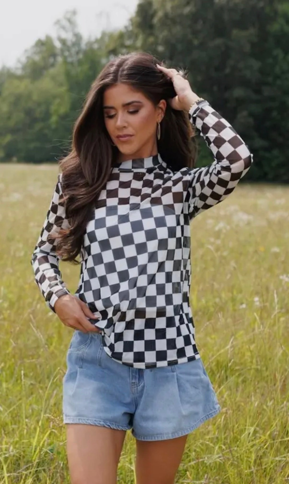 Black Checkered Mesh Top