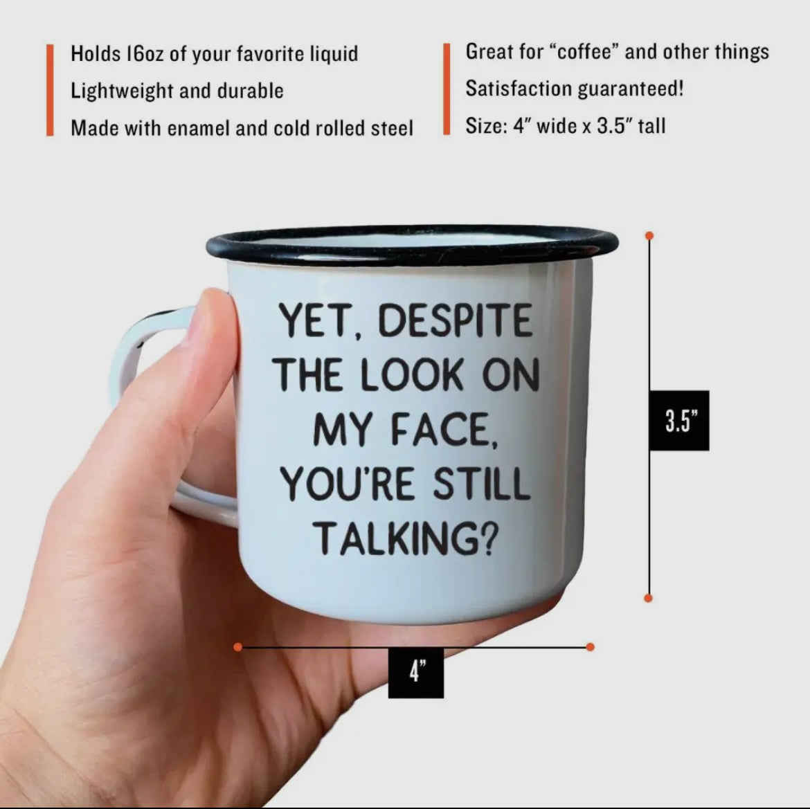 Yet, Despite the Look Enamel Mug