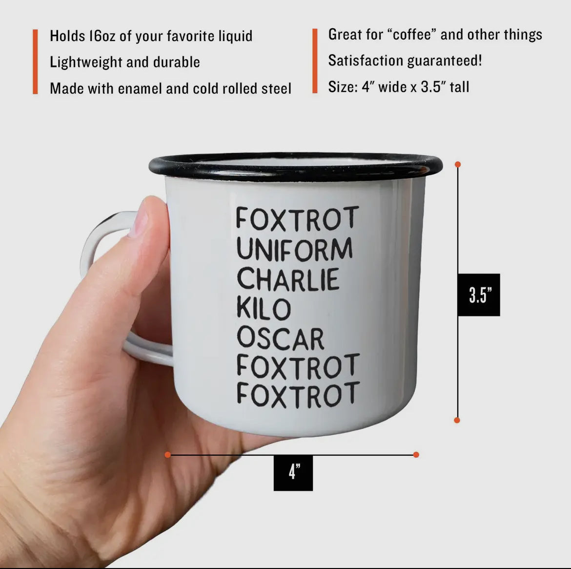 Foxtrot Uniform Charlie Kilo Enamel Mug