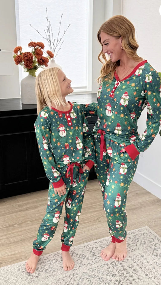 Youth Christmas PJ Green w/ Snowman Jogger Set