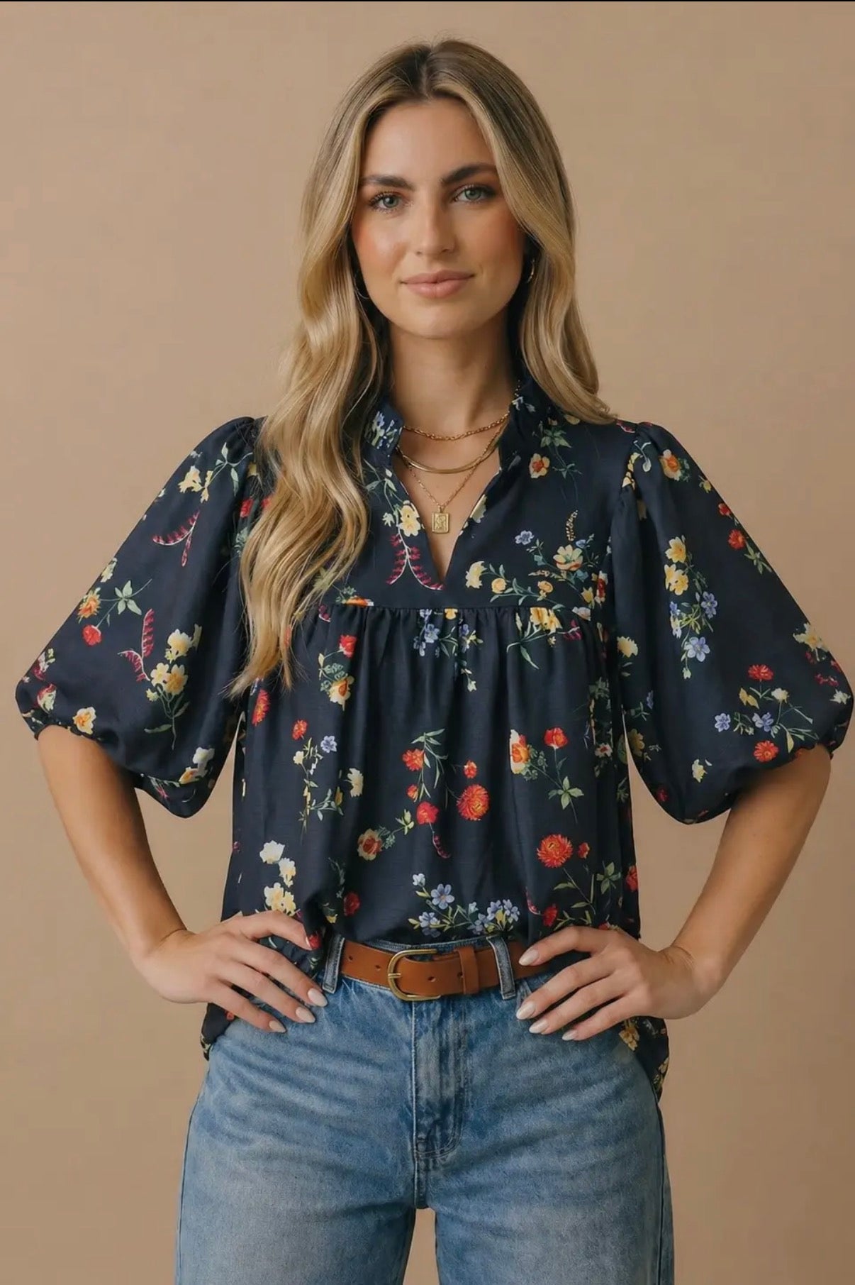HT7693E Notch Neck Top Navy