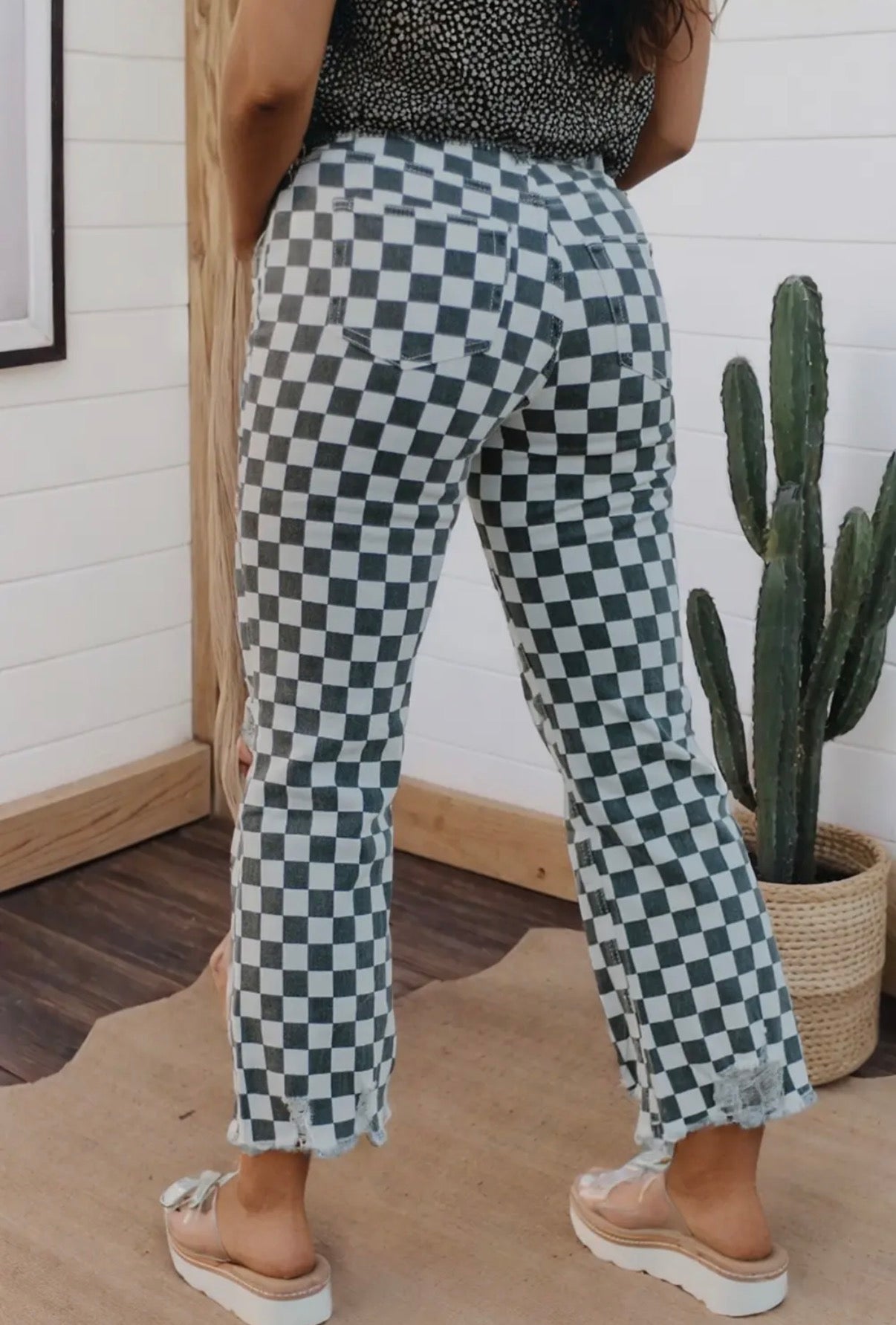 Blk/Wh Plaid Cropped Jeans