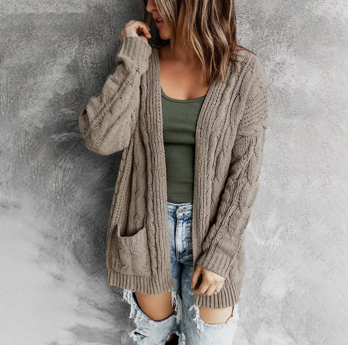 Solid Color Twist Knit Cardigan Coat