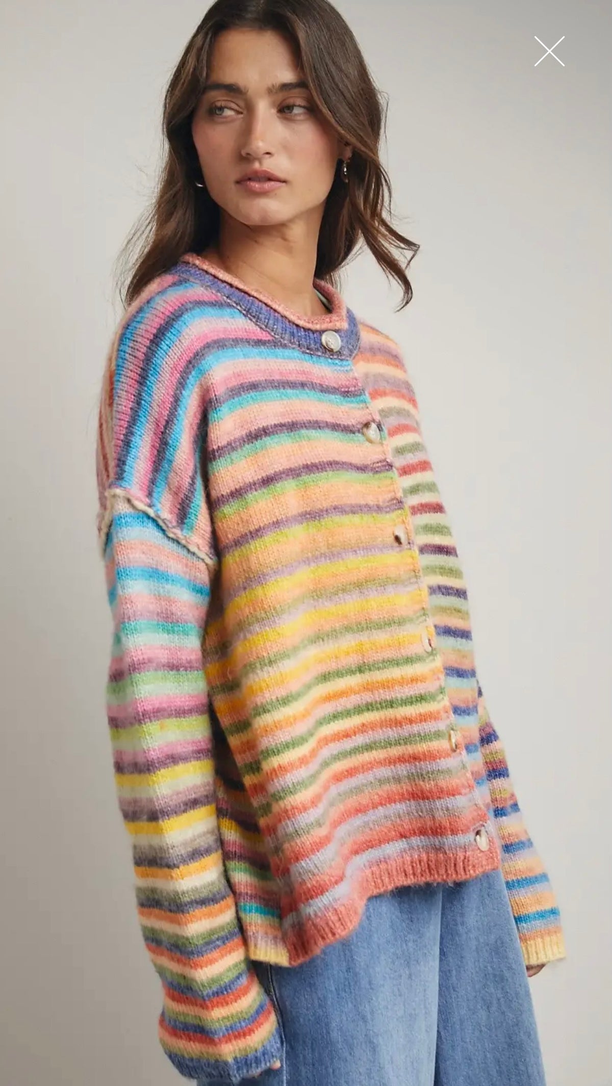 Rainbow Button Up Sweater Sky/Purple WL25-12197