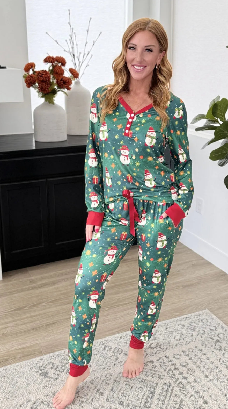 Youth Christmas PJ Green w/ Snowman Jogger Set