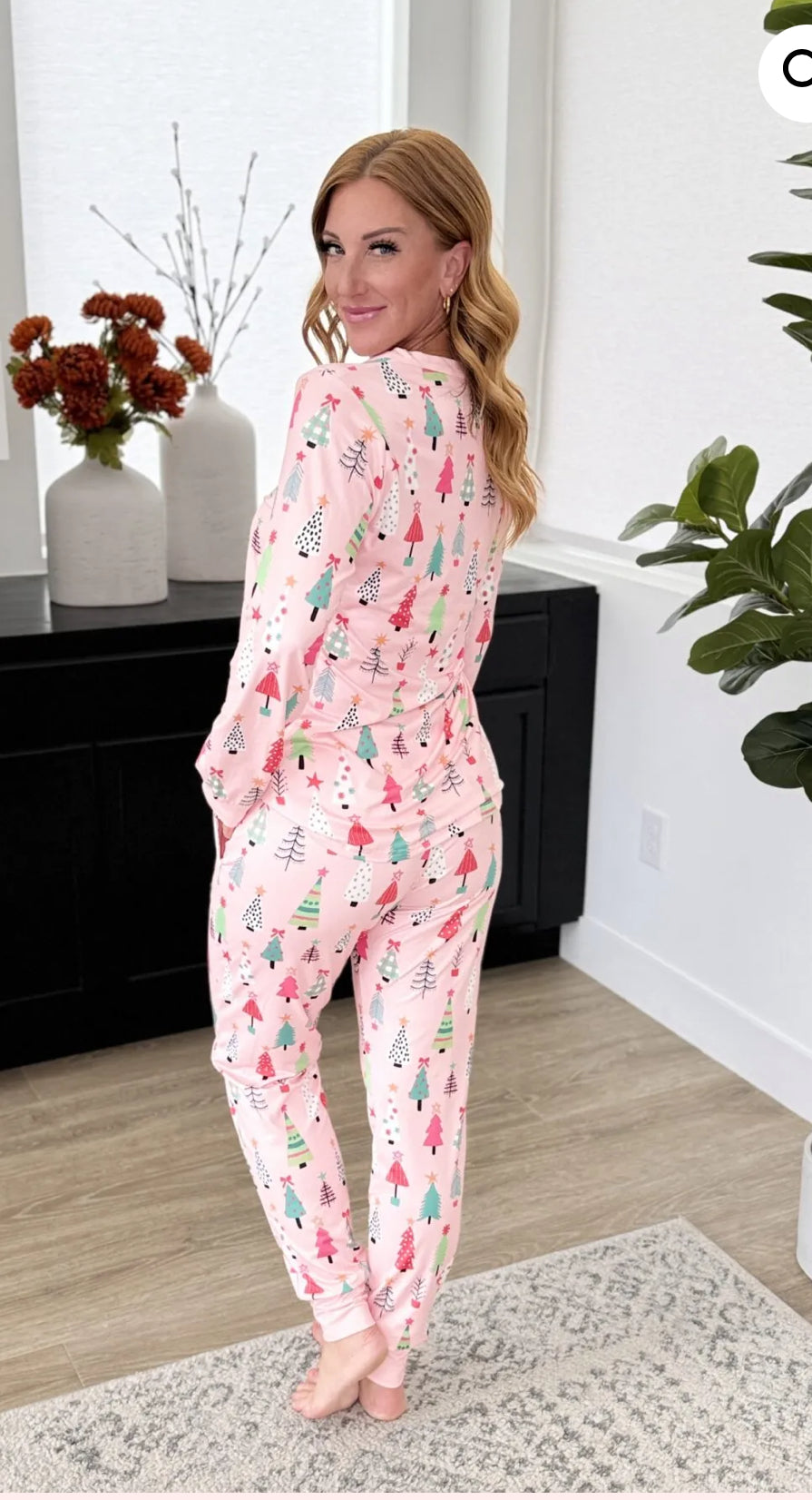 Youth Christmas PJ Pink Tree Jogger Set