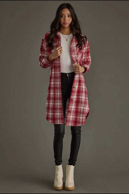 Red & White Plaid Long Shacket