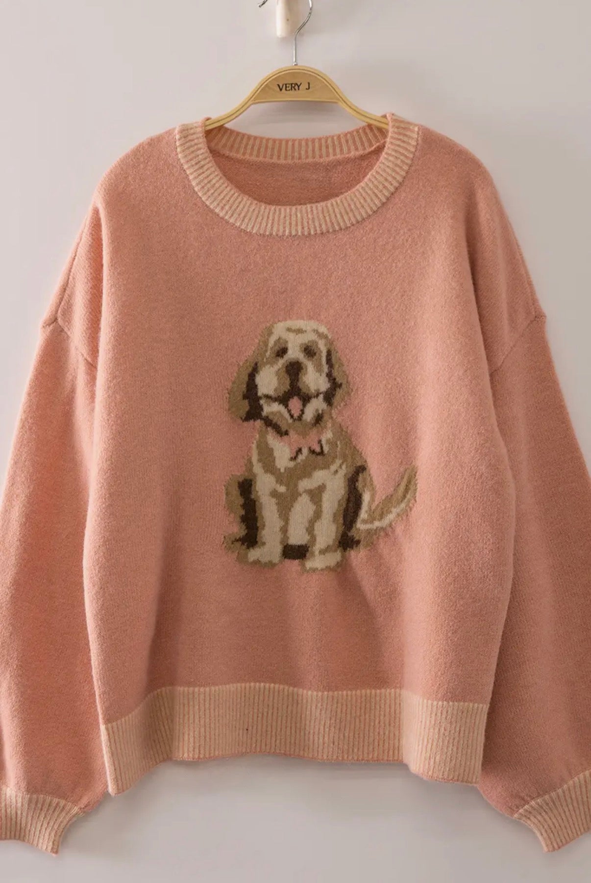 12W3674N Dog Intarsia Sweater Blush