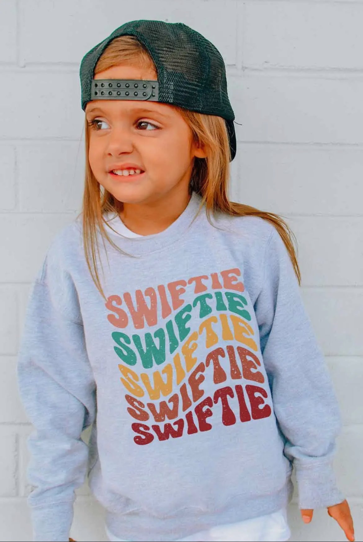 Taylor Swift Kids Wavy Swiftie Fleece Crewneck Sports Gray