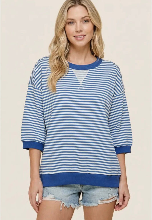 20566 Contrast Banded Stripe Sweatshirt Blue