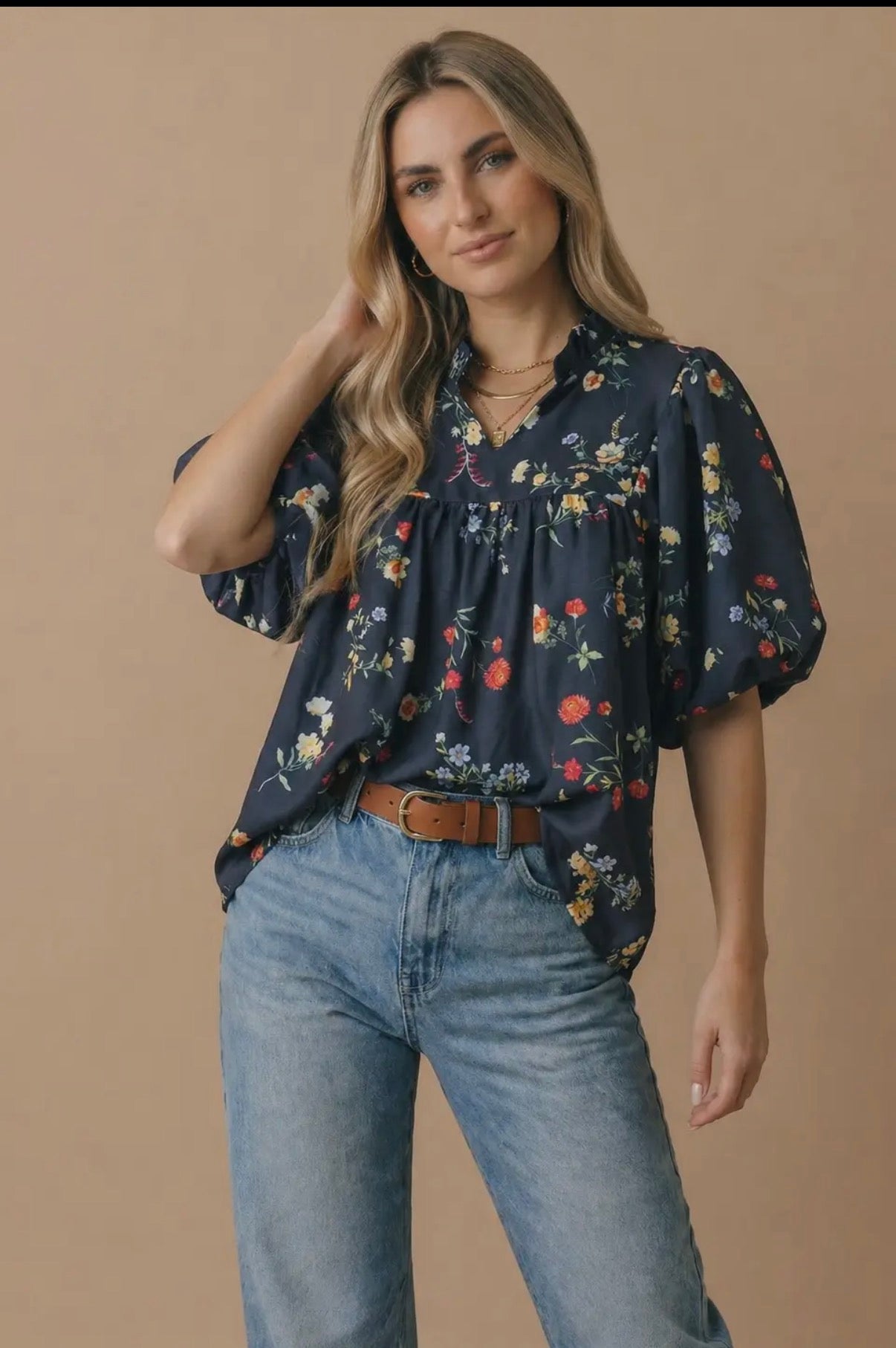 HT7693E Notch Neck Top Navy