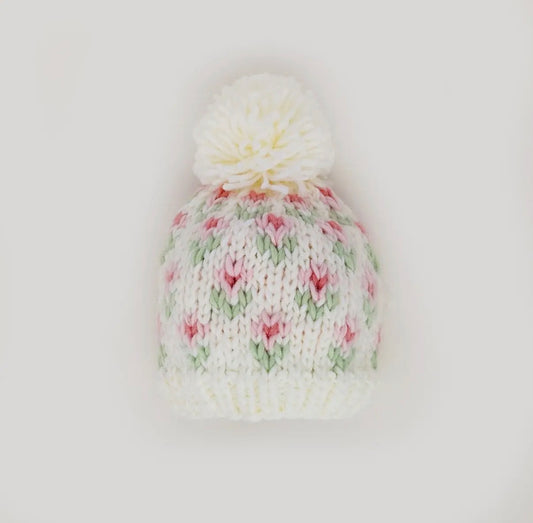 Bitty Blooms White Beanie