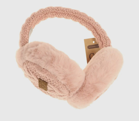 Cable Knit Faux Fur Earmuff Rose