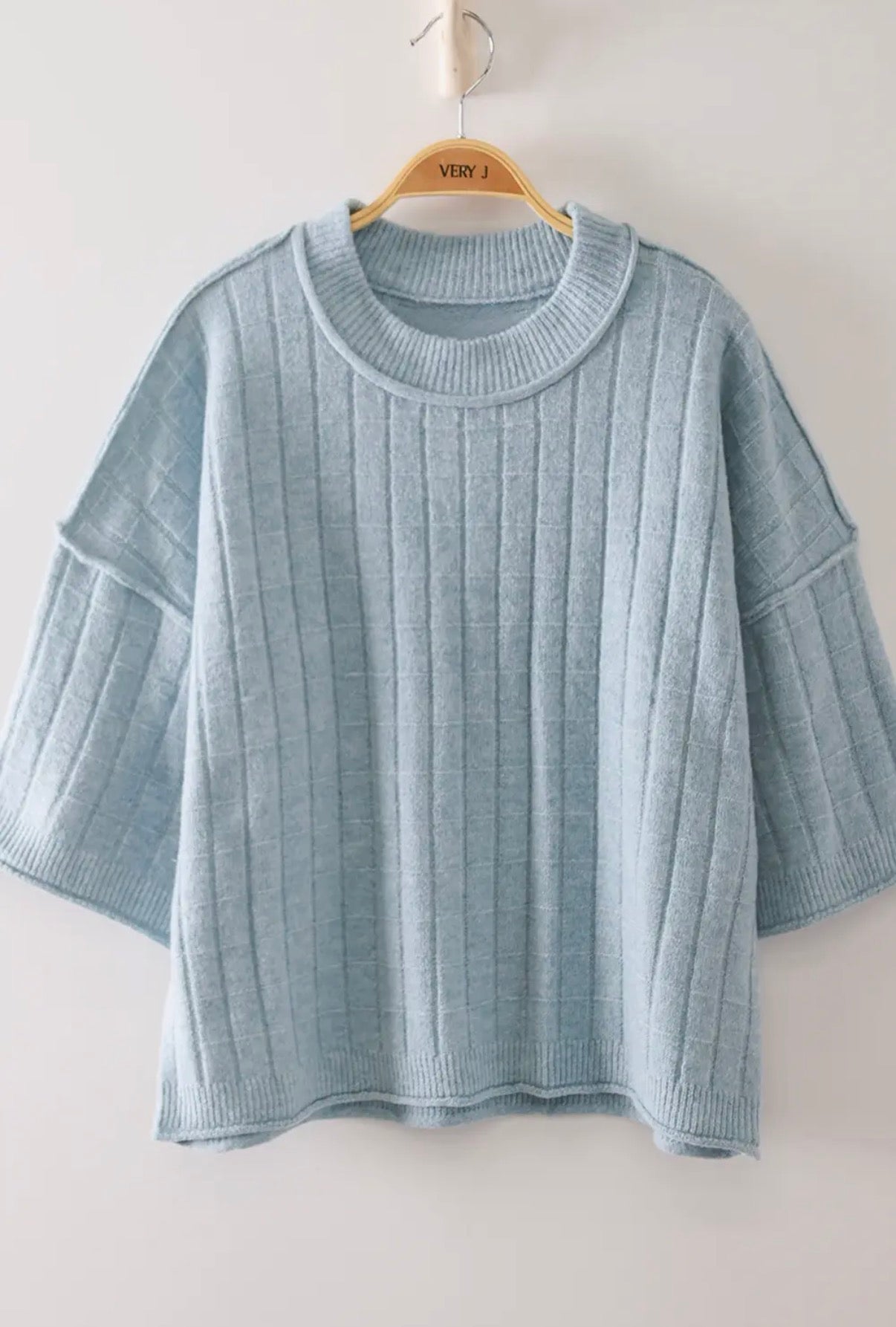 12W3734N Blue Cropped Knit Sweater