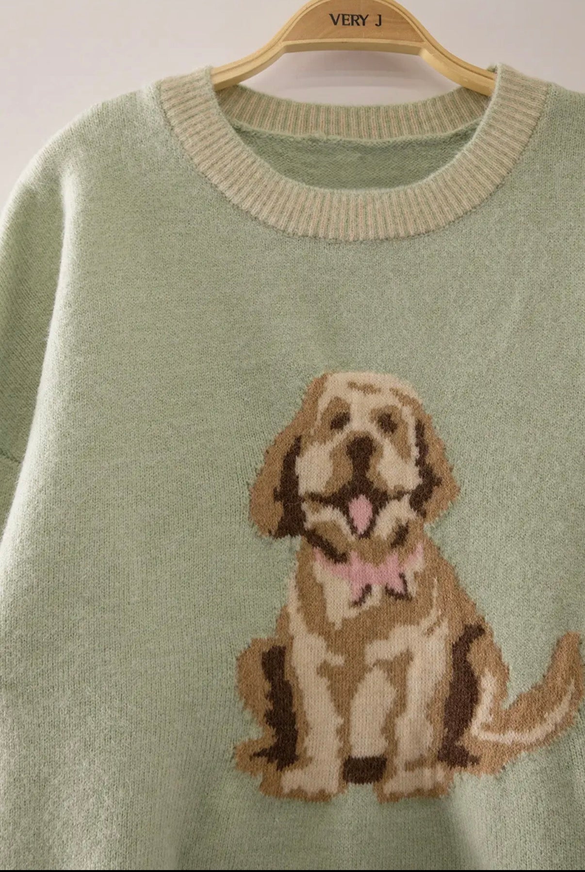 12W3674N Dog Intarsia Sweater Sage