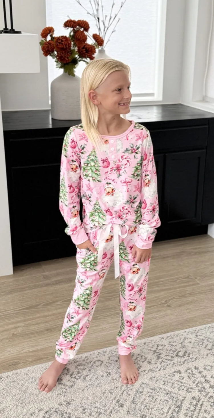 Youth Christmas PJ Pink Santa Jogger Set