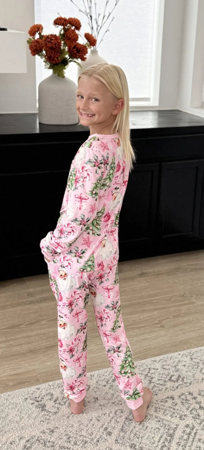 Youth Christmas PJ Pink Santa Jogger Set