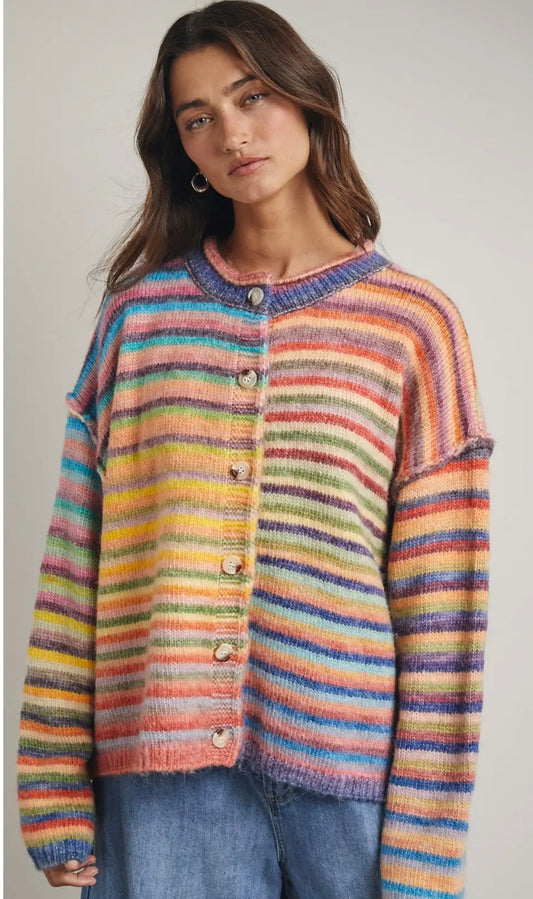 Rainbow Button Up Sweater Sky/Purple WL25-12197