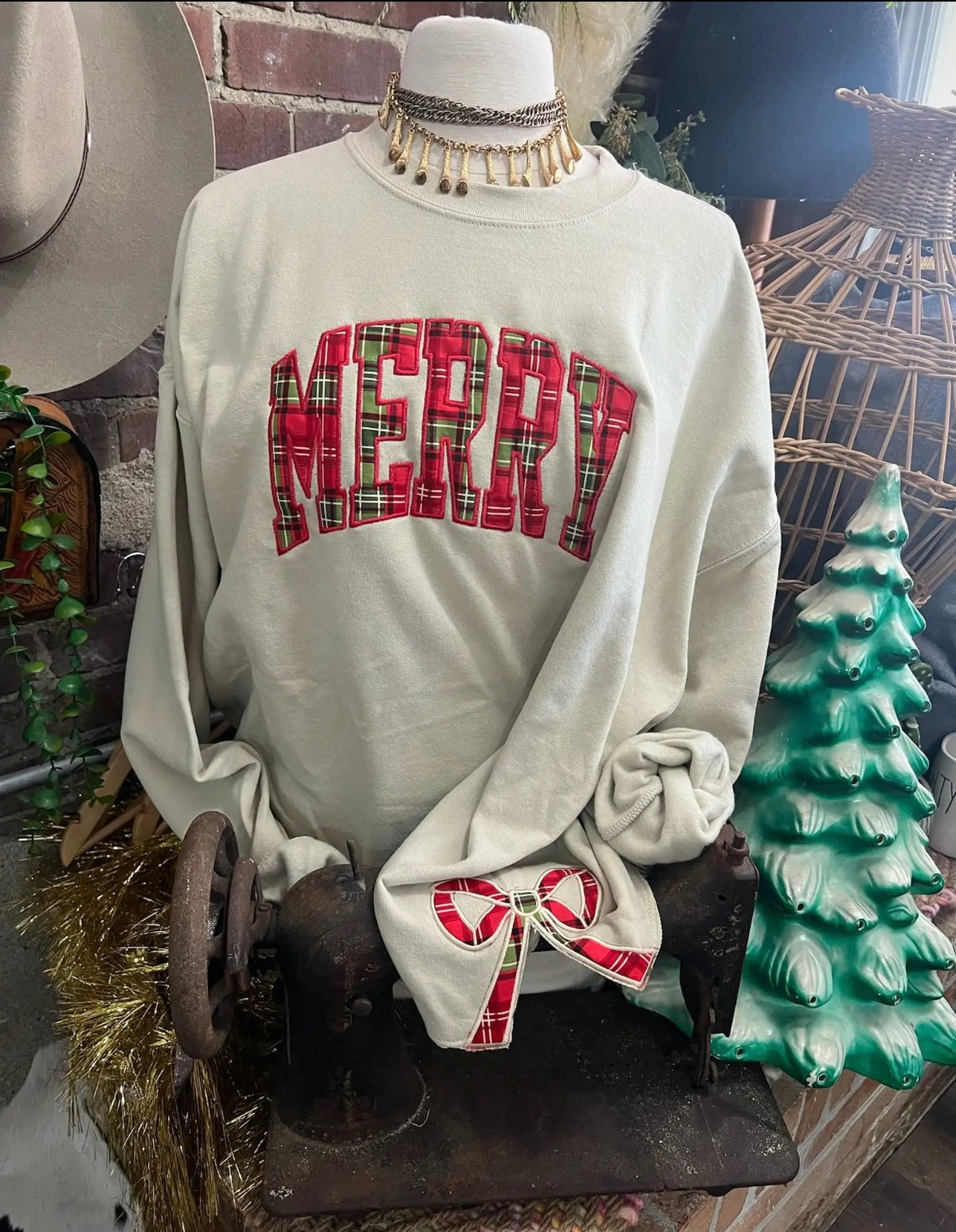 Merry Bow Sweatshirt Beige