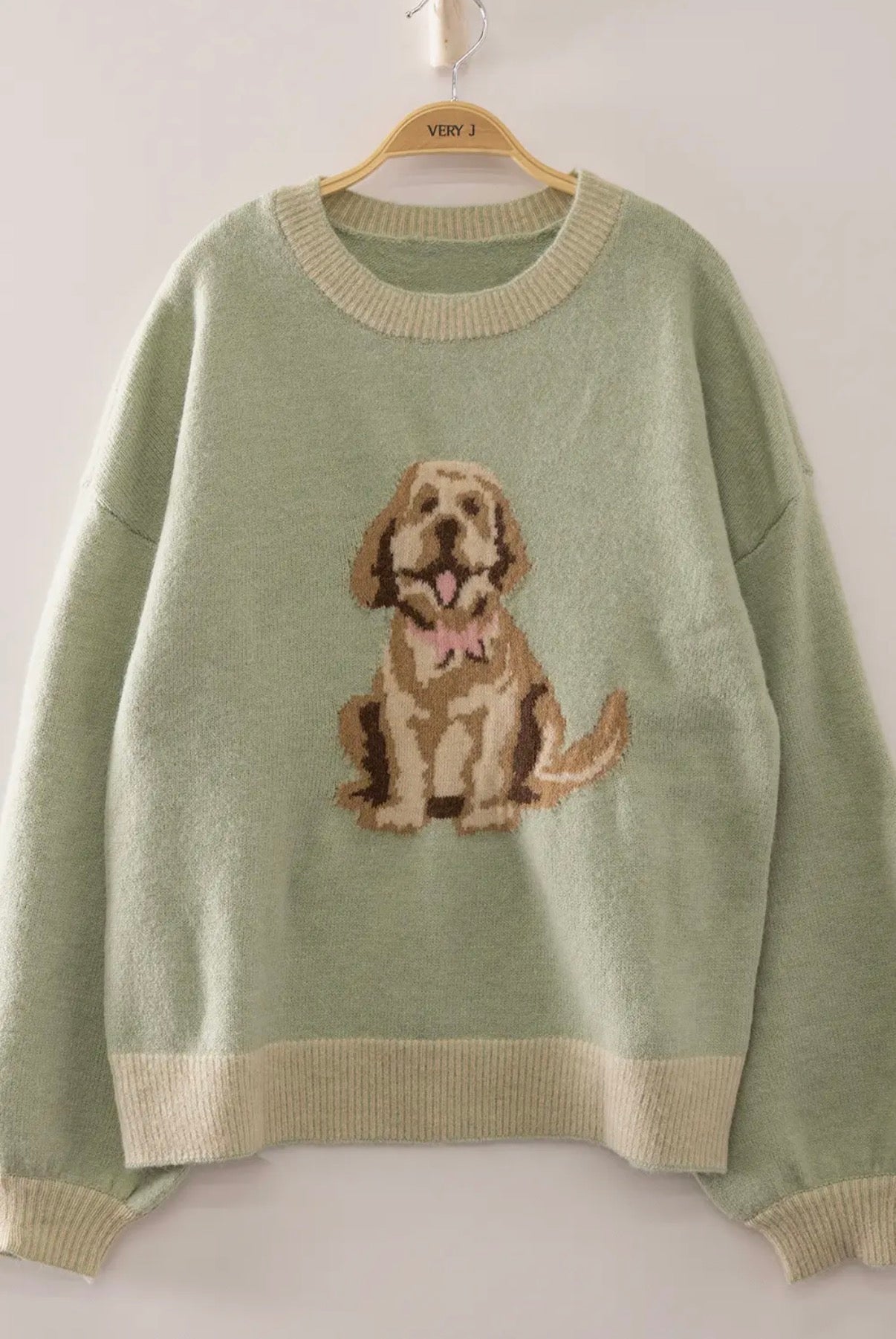 12W3674N Dog Intarsia Sweater Sage