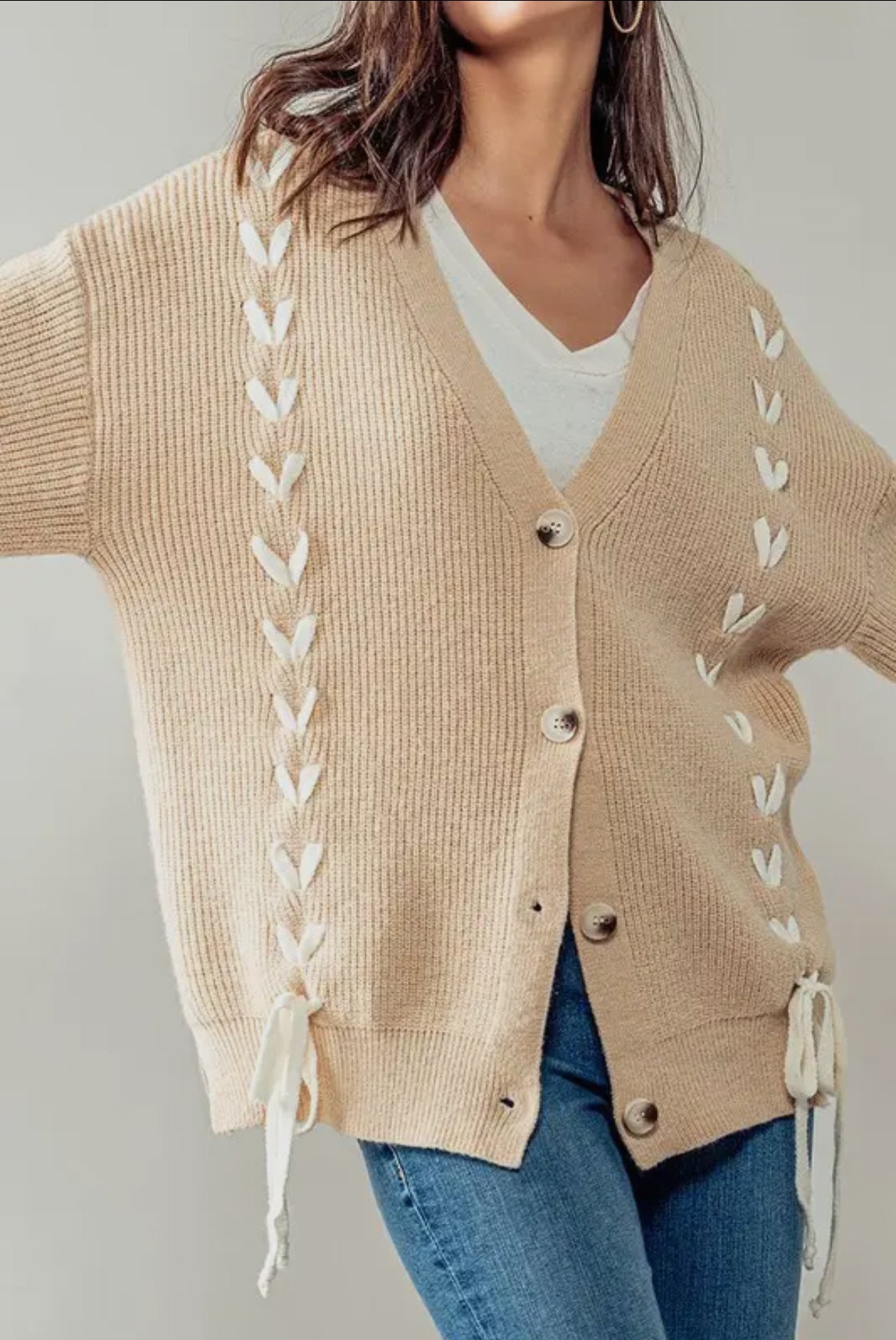 Heartbeat Weave Knit Cardi Taupe S/M or M/L