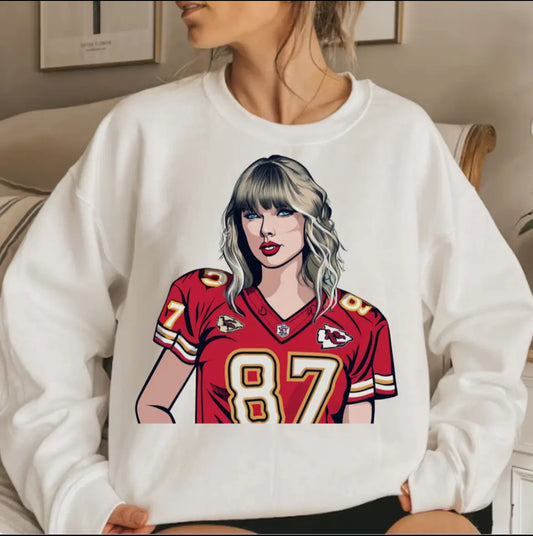 White Taylor Swift Travis Kelce Football Jersey Sweatshirt