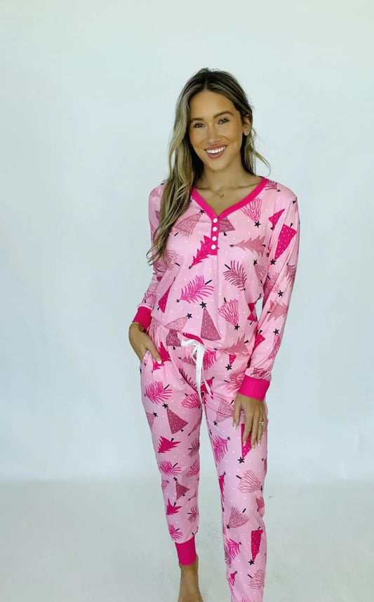 Pink Tree Jogger PJ Adult Set