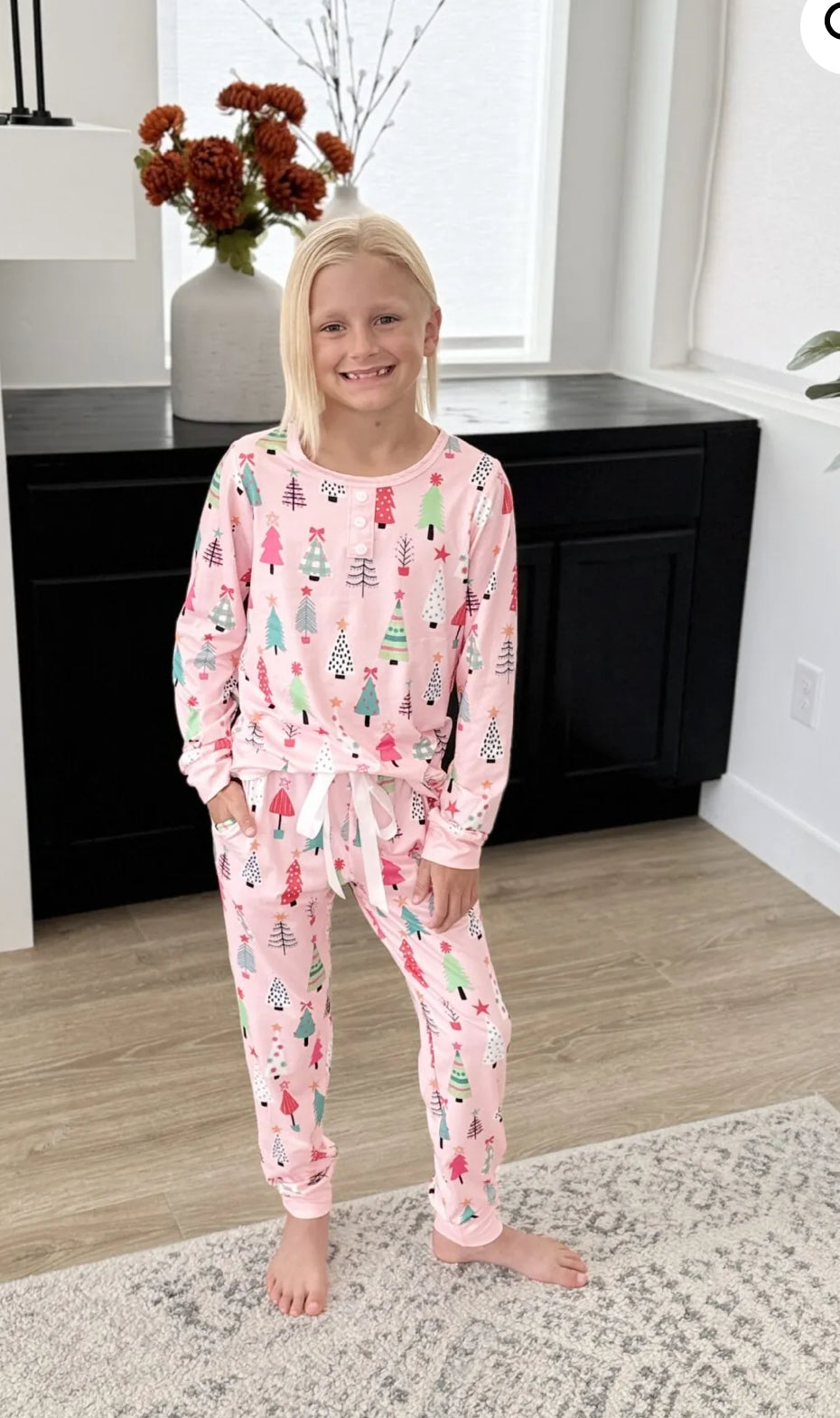 Youth Christmas PJ Pink Tree Jogger Set