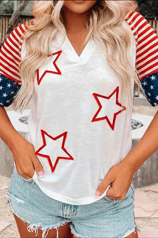 Star Detail Flag Inspired Short Sleeve Top