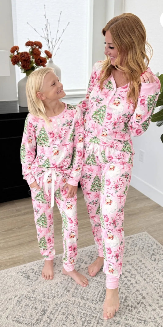 Youth Christmas PJ Pink Santa Jogger Set