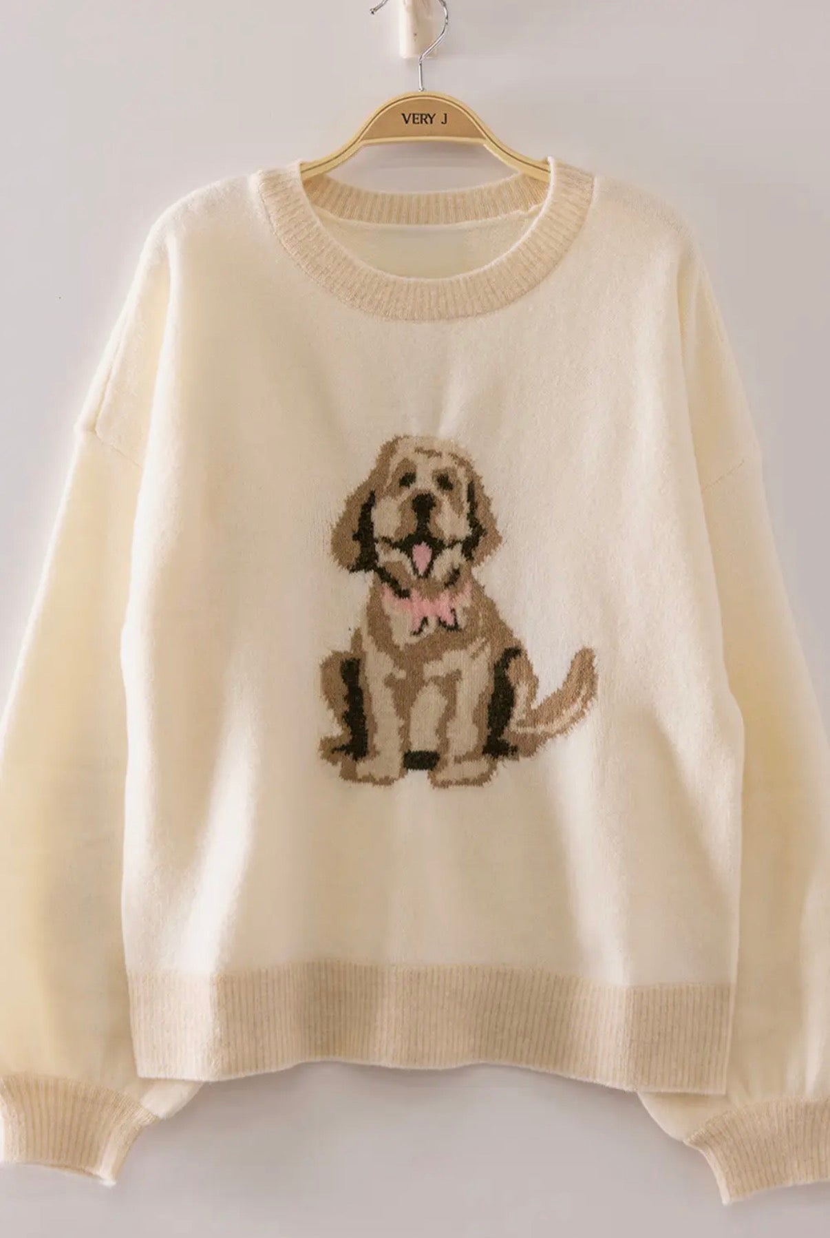 12W3674N Dog Intarsia Sweater Ivory