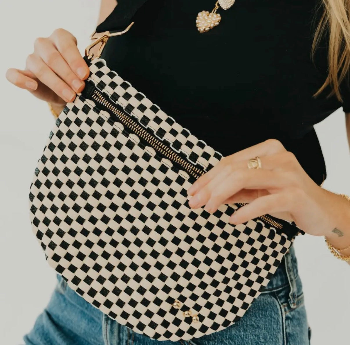 Westlyn Woven Bum Bag Checkered Black