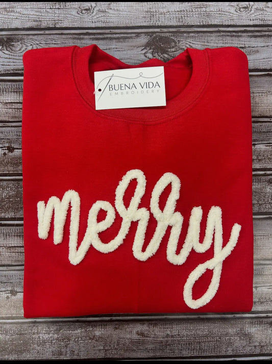 Merry Yarn Embroidered Red Sweatshirt