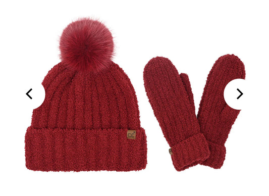 Cozy Yarn CC Hat & Mitten Set Burgundy