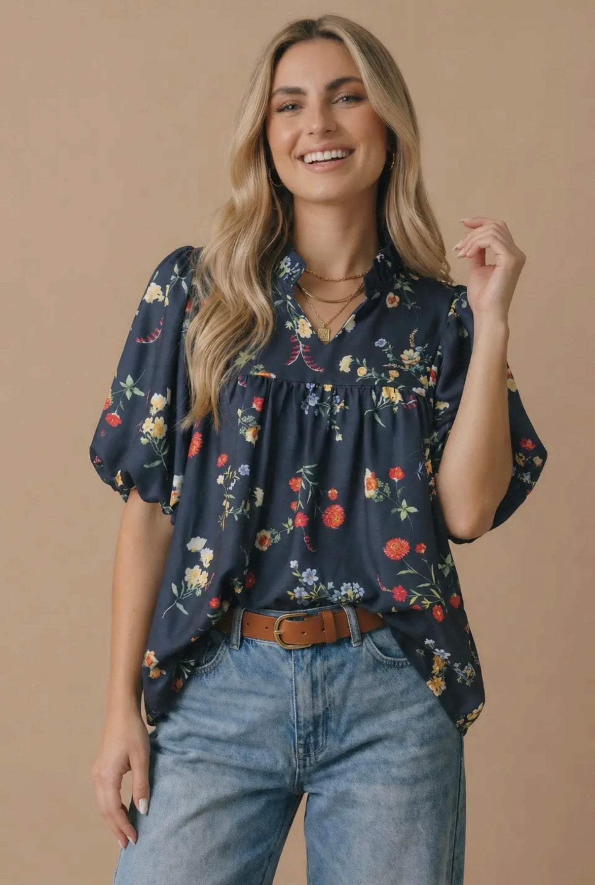 HT7693E Notch Neck Top Navy