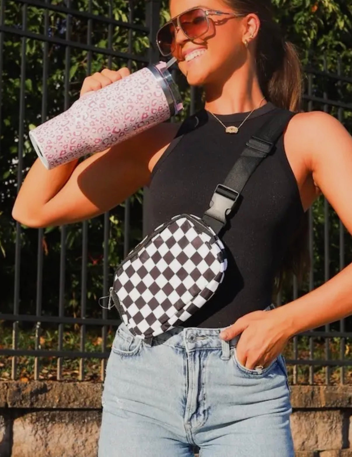 Black and White Check Crossbody Bag