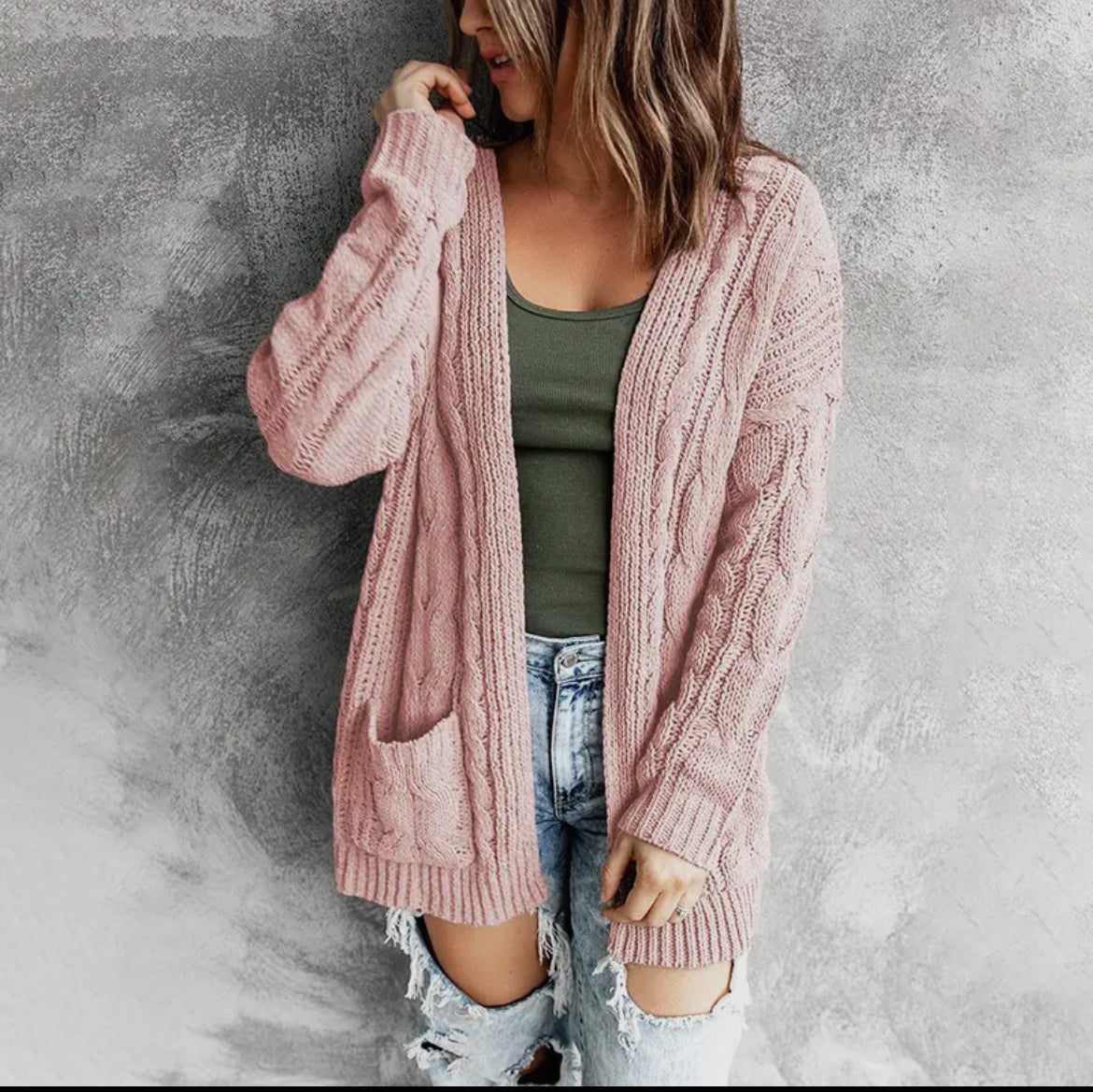 Solid Color Twist Knit Cardigan Coat