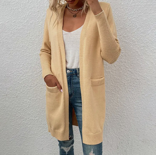 Solid Apricot Long Unbottoned Cardigan