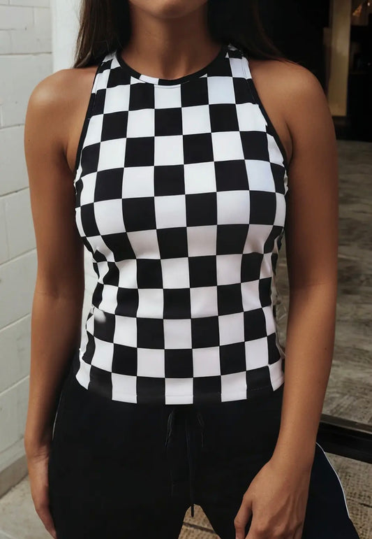 Slim Fit Tank Checkered Blk/Wh