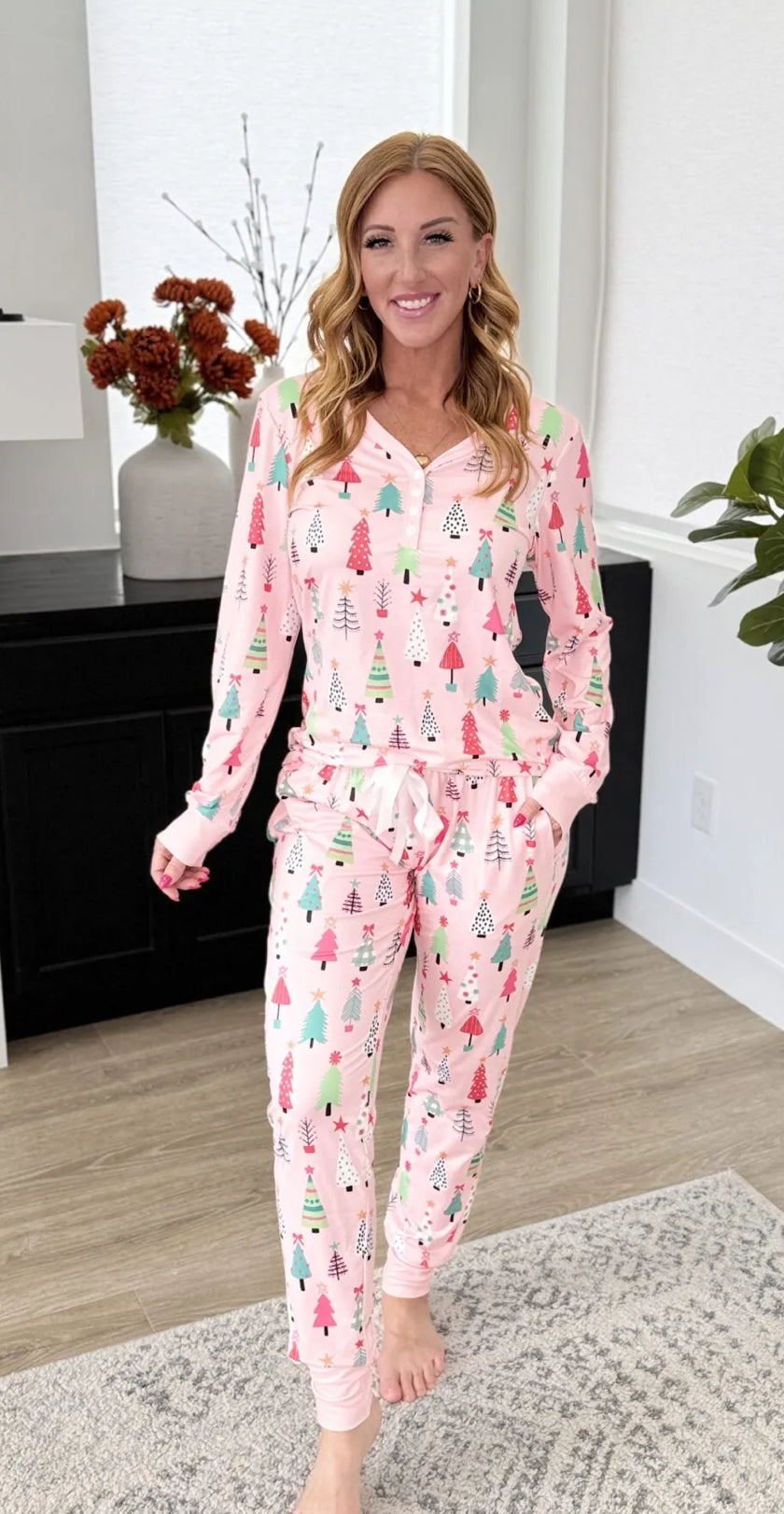 Youth Christmas PJ Pink Tree Jogger Set