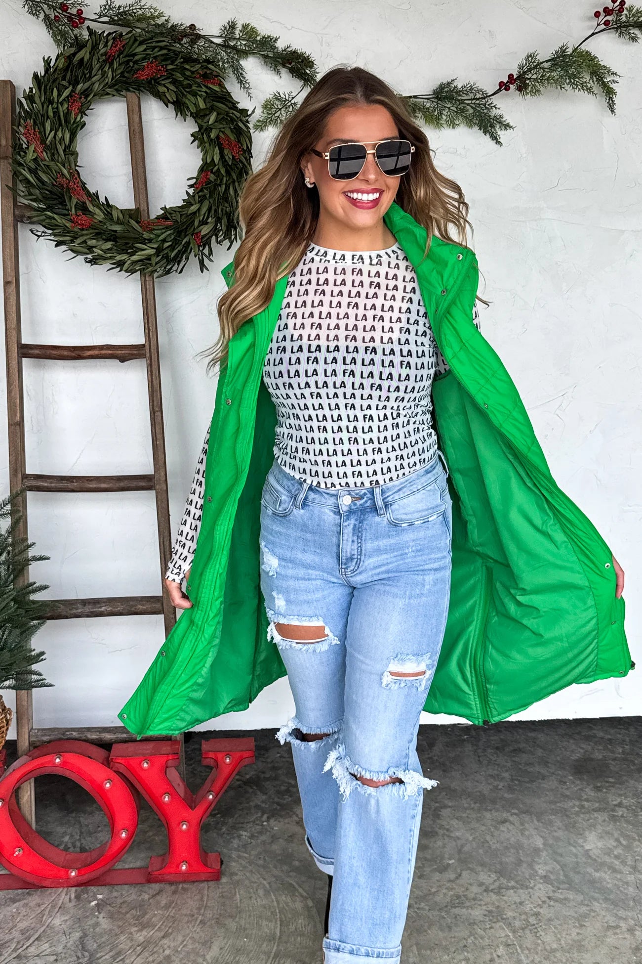 PREORDER Kendall Long Puffer Vest GREEN