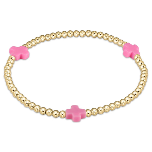 BSCGP3BP Signature Cross Gold pattern 3mm Bead Bracelet Bright Pink