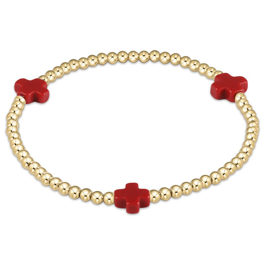 BSCGP3R Signature Cross Gold Pattern 3mm Bead Bracelet Red