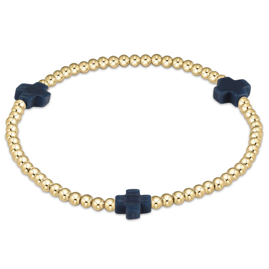 BSCGP3N Signature Cross Gold pattern 3 mm Bracelet Navy