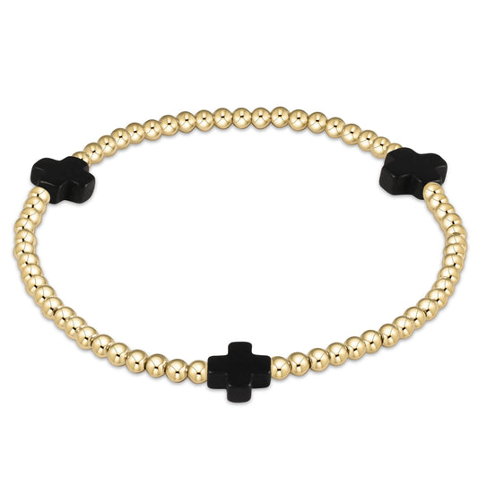 BSCGP3O Signature cross gold pattern 3mm bead bracelet Onyx